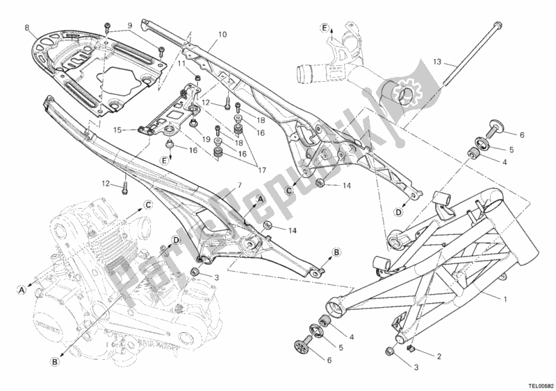 All parts for the Frame of the Ducati Monster 696 USA 2008